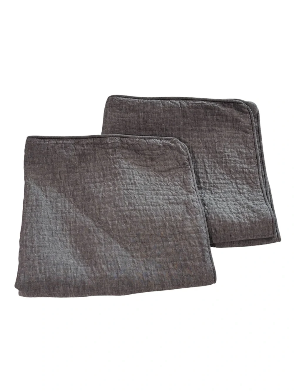2 Restoration Hardware Gray Vintage Washed Linen Channel Quilted Euro Shams